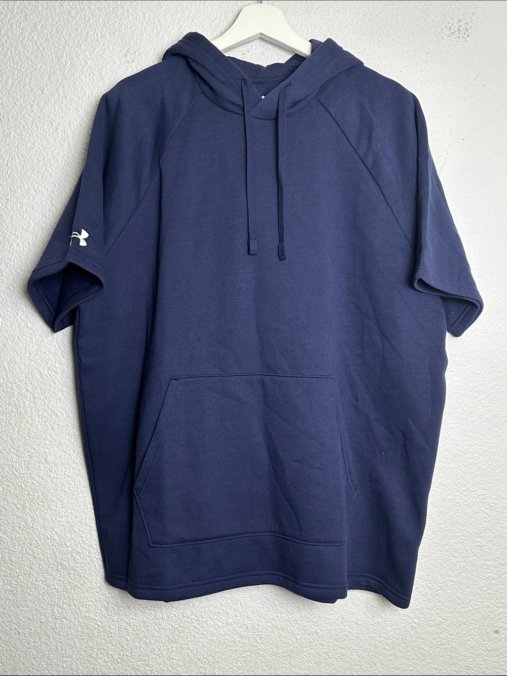 NEW Under Armour Rival Fleece Short Sleeve Hoodie Pullover Navy Men’s Large